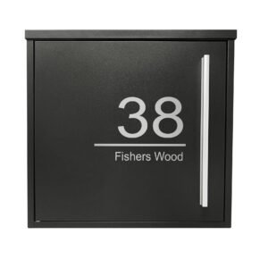 Personalised Contemporary Wall Mounted Mailbox- Black, front view