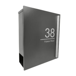 Personalised modern letterbox with newspaper holder black