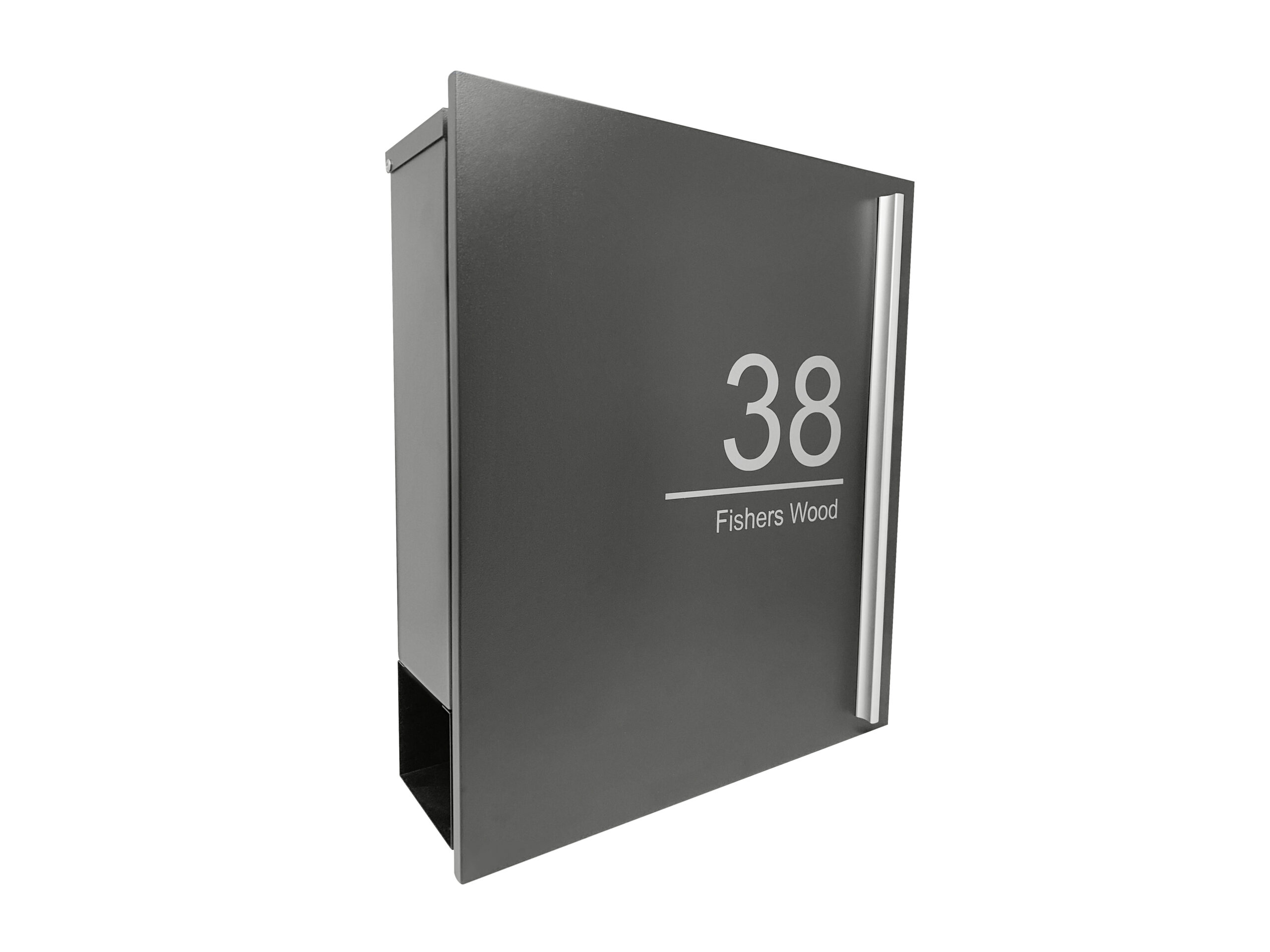 Personalised modern letterbox with newspaper holder black